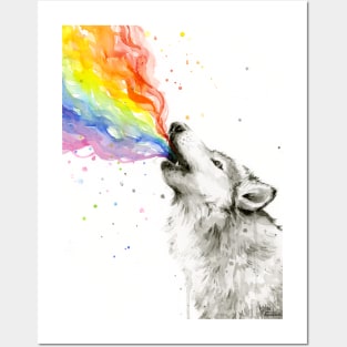 Wolf Howling Rainbow Posters and Art